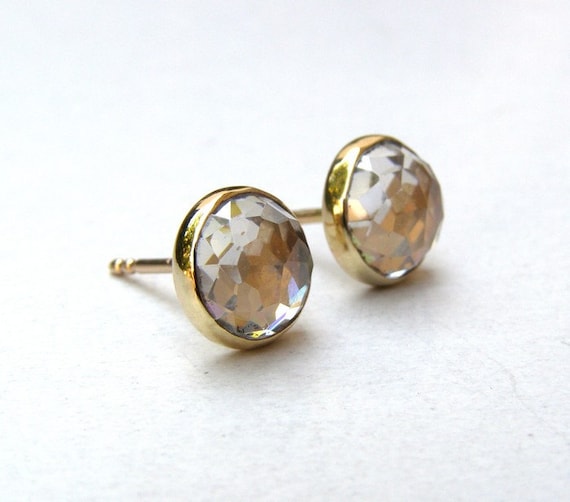Gold Stud earrings Similar diamond - White topaz earrings 14k Gold Stud Gold earring gold post earrings 8mm