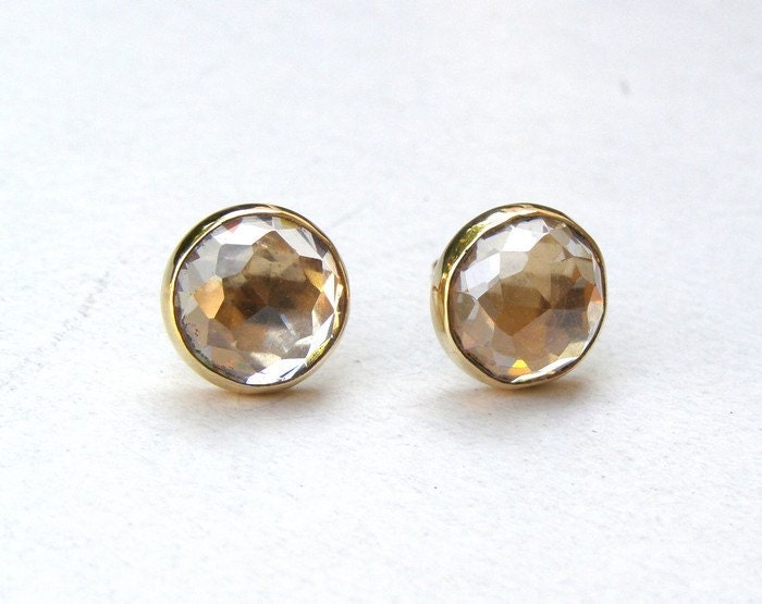 Gold Stud earrings Similar diamond - White topaz earrings 14k Gold Stud Gold earring gold post earrings 8mm
