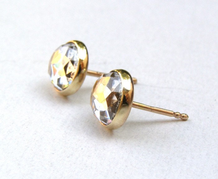 Gold Stud earrings Similar diamond - White topaz earrings 14k Gold Stud Gold earring gold post earrings 8mm