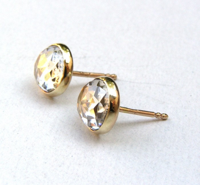 Gold Stud earrings Similar diamond - White topaz earrings 14k Gold Stud Gold earring gold post earrings 8mm