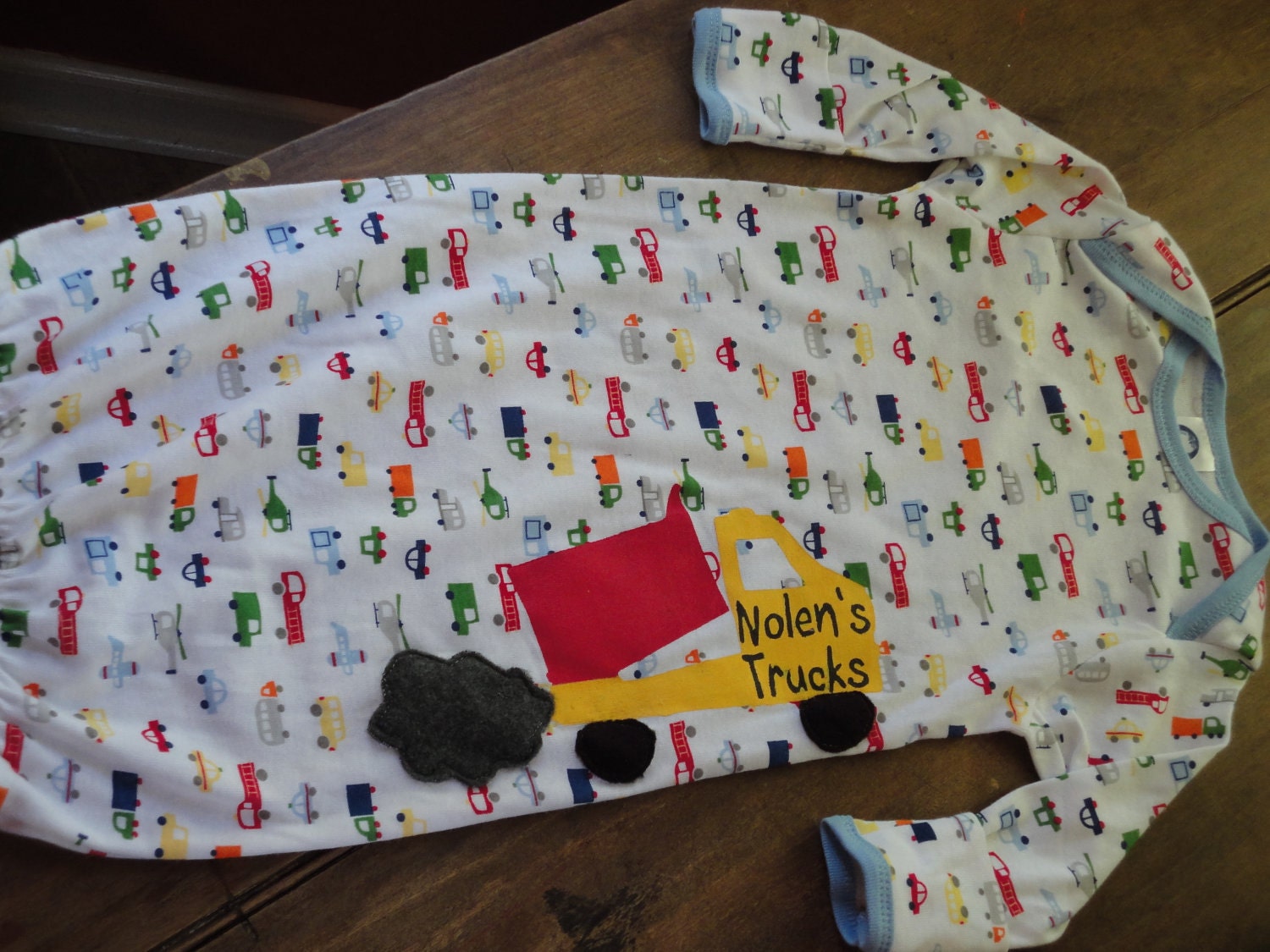 Dump Truck Personalized Name or Monogram on Infant Gown