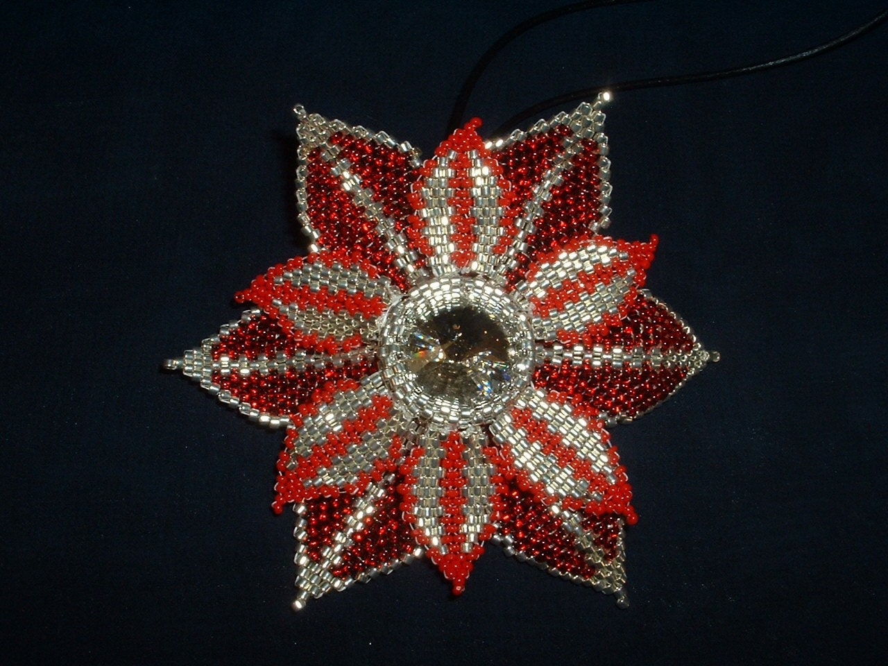 FREE SHIPPING  Red beaded flower Necklace/pin