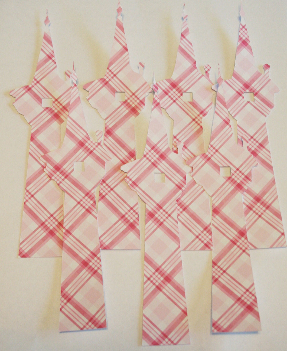 Rapunzel Tower Cut Outs, Die Cuts, Pink and White Plaid Cut Outs - 18 Count