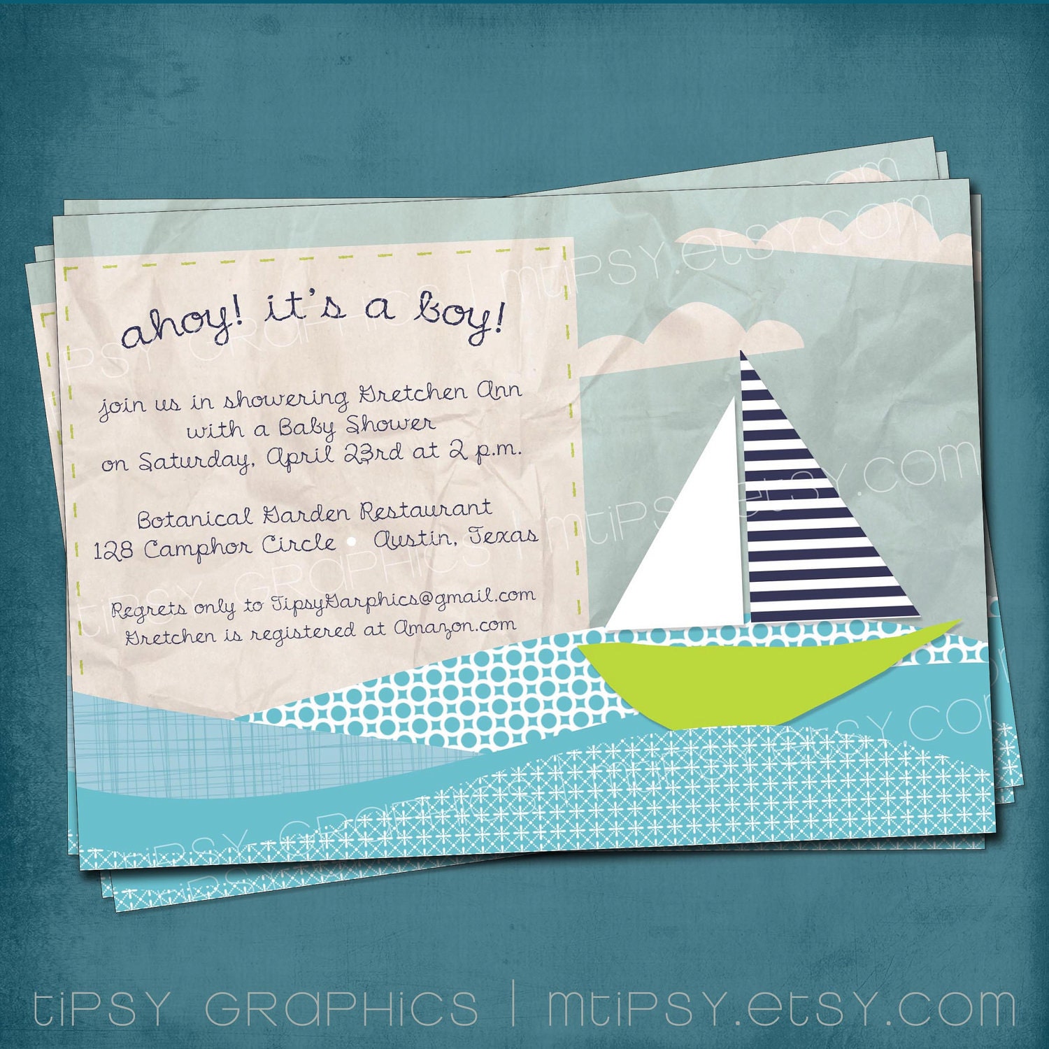 Ahoy Its a Boy. Modern Sailboat & Ocean Waves Baby Shower Invite by Tipsy Graphics Il_170x135
