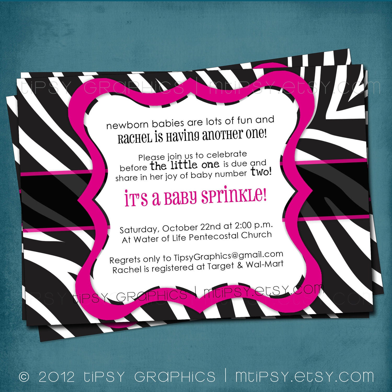 Black & White Zebra Baby / Bridal Shower or Girls Night Out Invitation. Any colors and text by Tipsy Graphics Il_170x135