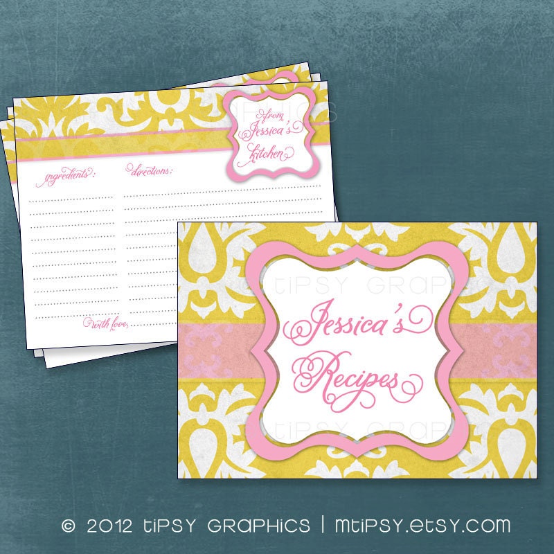 Big Damask Vintage Recipe Cards. Printable Cards for Baby or Bridal Shower. Recipe Swap by Tipsy Graphics. Any Colors Il_170x135