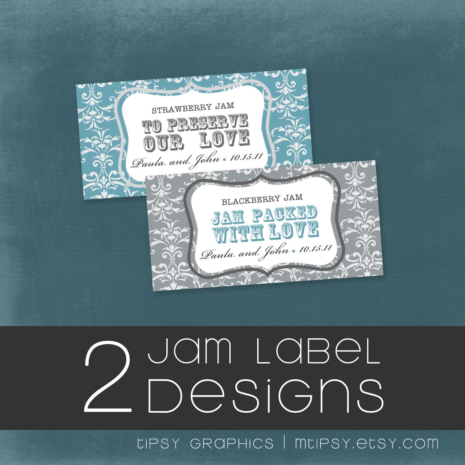 DESIGN 2 Jam Labels. Printable file with Option to Print. Your Wedding colors and Theme by Tipsy Graphics Il_570xn