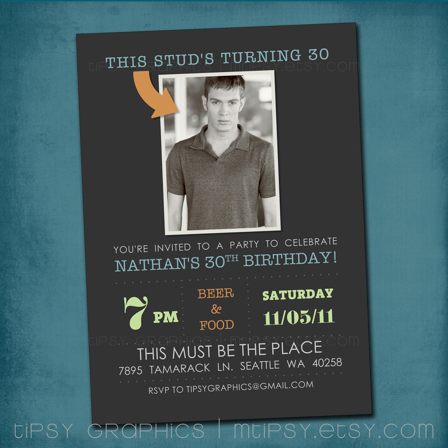 This STUD is Turning 30. Modern Milestone Birthday Party Invite Perfect with Old School Photo by Tipsy Graphics. Any age, any colors Il_570xn