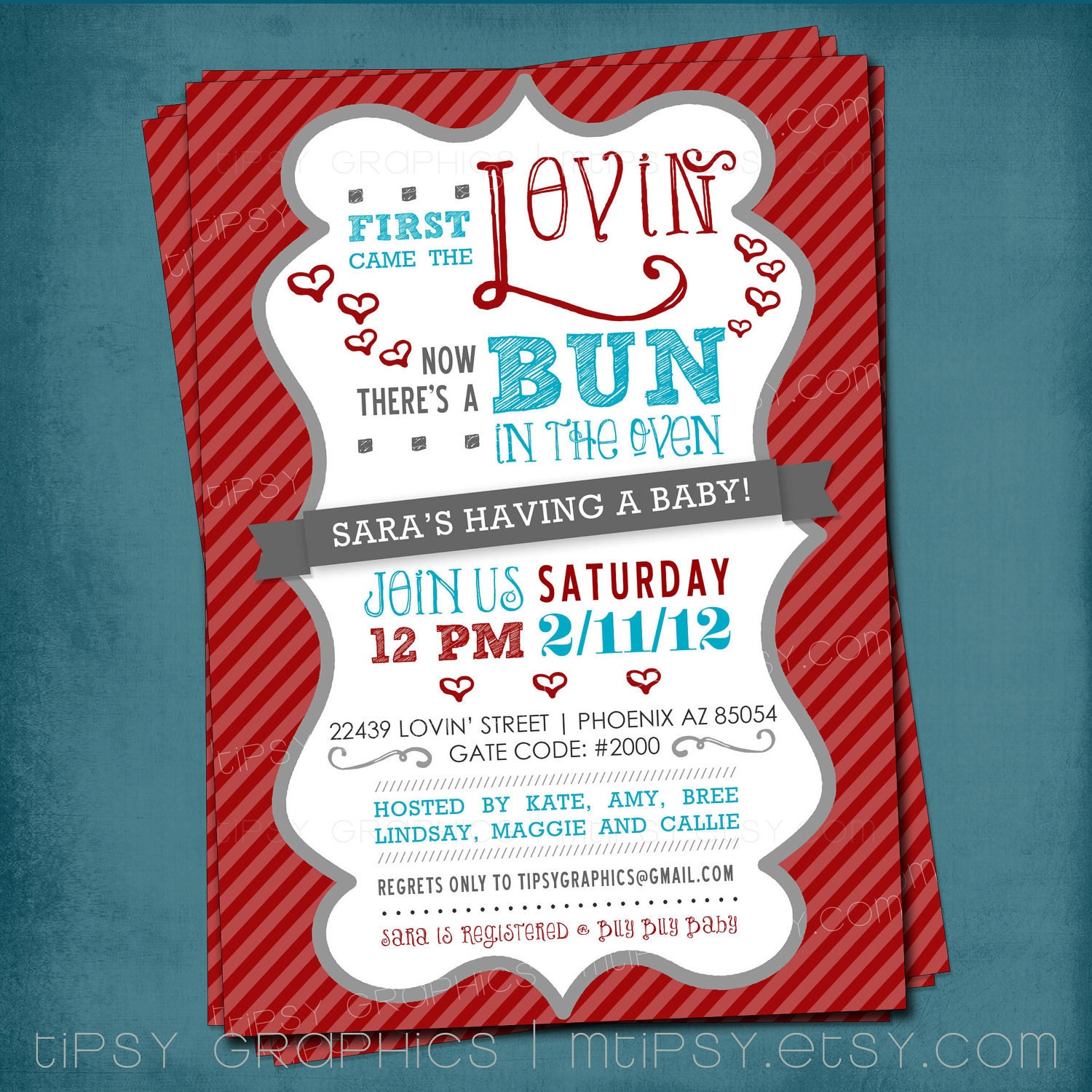 First Came the Lovin. Bun in the Oven Baby Shower Invite by Tipsy Graphics. Any colors Il_570xn