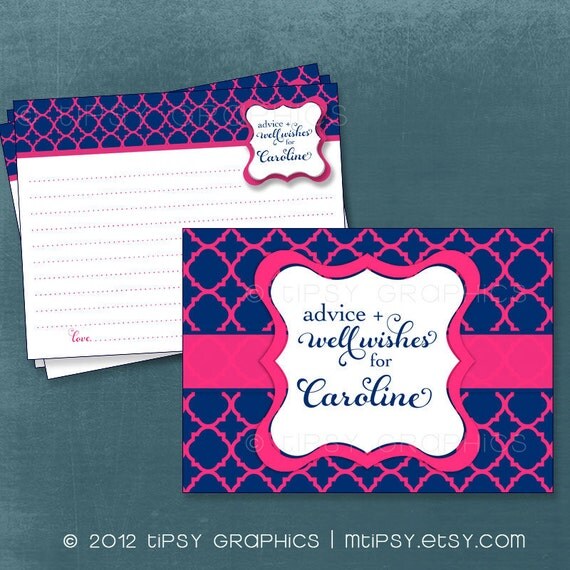 Quatrefoil Advice & Well Wish Cards for MOM / BRIDE to Be. Printable Cards for Baby or Bridal Shower by Tipsy Graphics. Any Colors Il_570xn