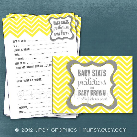 Chevron. Baby Stats. Predictions for Baby and Advice for the Parents to Be. Printable Cards, any Colors. By Tipsy Graphics Il_570xn