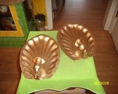 2 GoLd MeTaL Clam SheLL WaLL SconCes / CandLe HoLders--FREE SHIPPING in the US