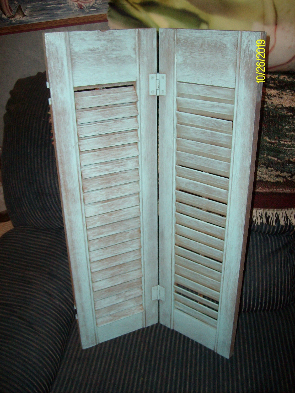 Free Shipping--Tall Turquoise Painted Distressed Wood Double Shutters
