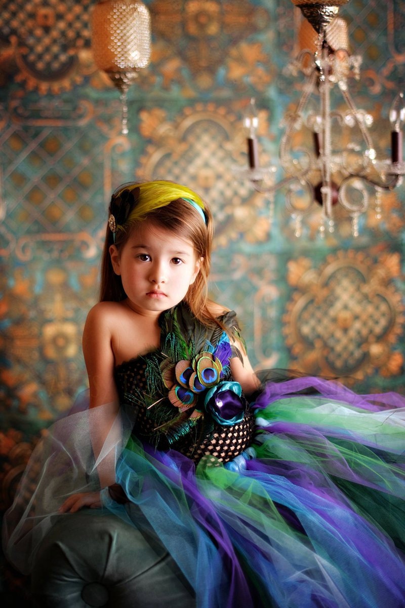 Peacock tutu dress for pageants, weddings, portraits 12m 18m 2t 3t 4t