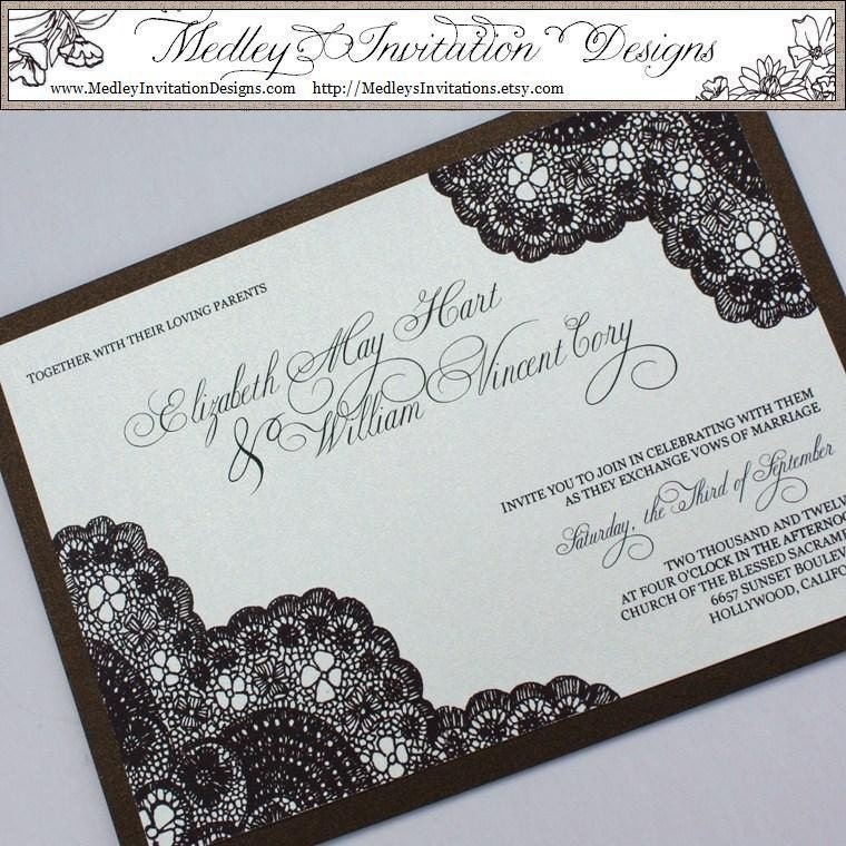 Chocolate Brown Vintage Antique Lace Wedding Invitation