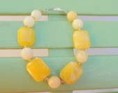 SALE...  Yellow Jade and Jasper Stone Faceted Bracelet with Glass Seed Beads