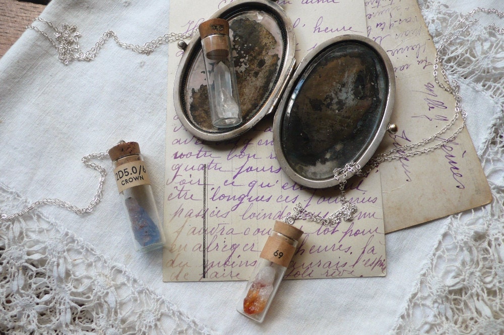 Custom Crystal Point Talisman (vintage vial, sterling silver chain and your choice of crystal)