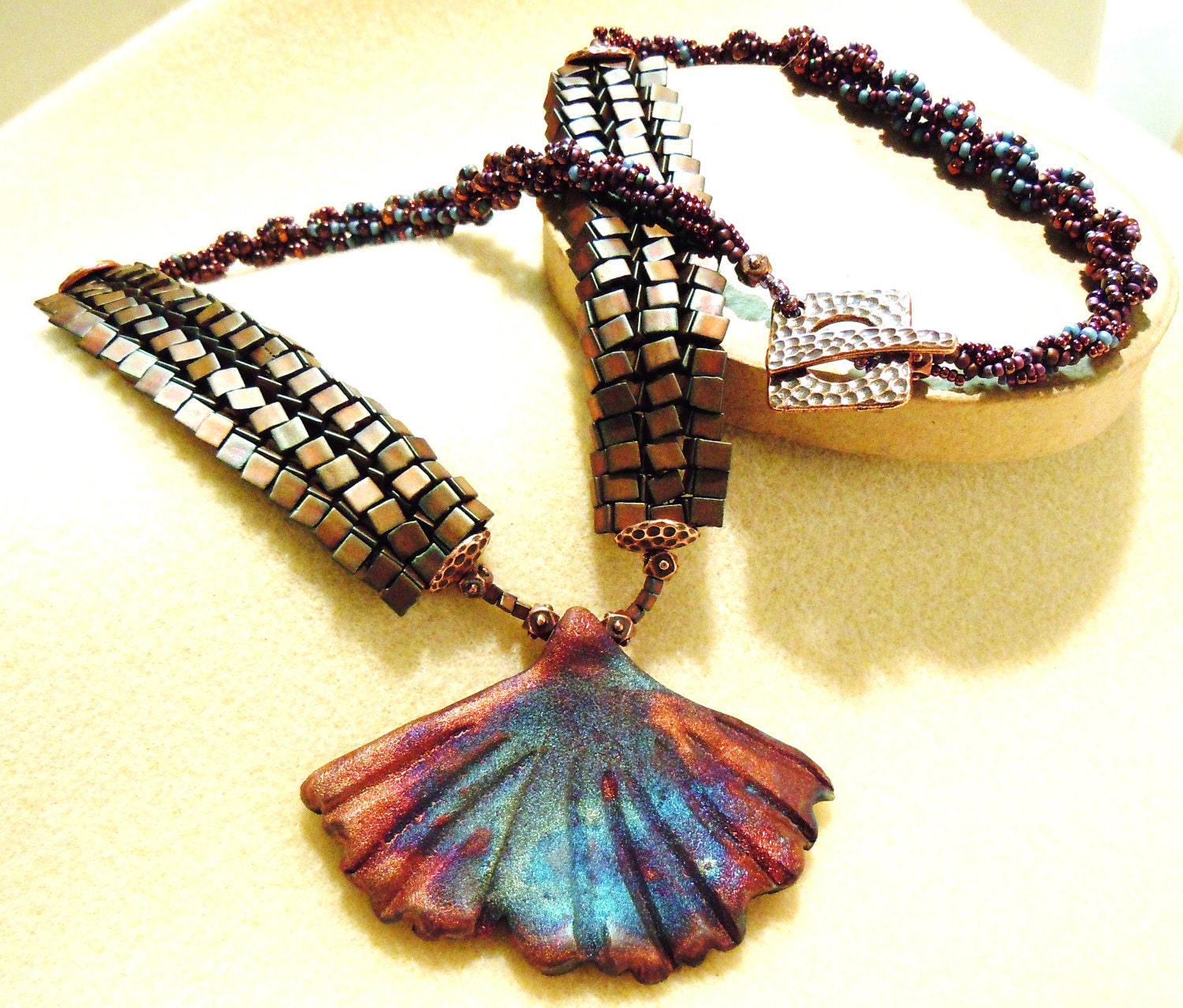 Pattern for Raku Gingko Leaf Necklace