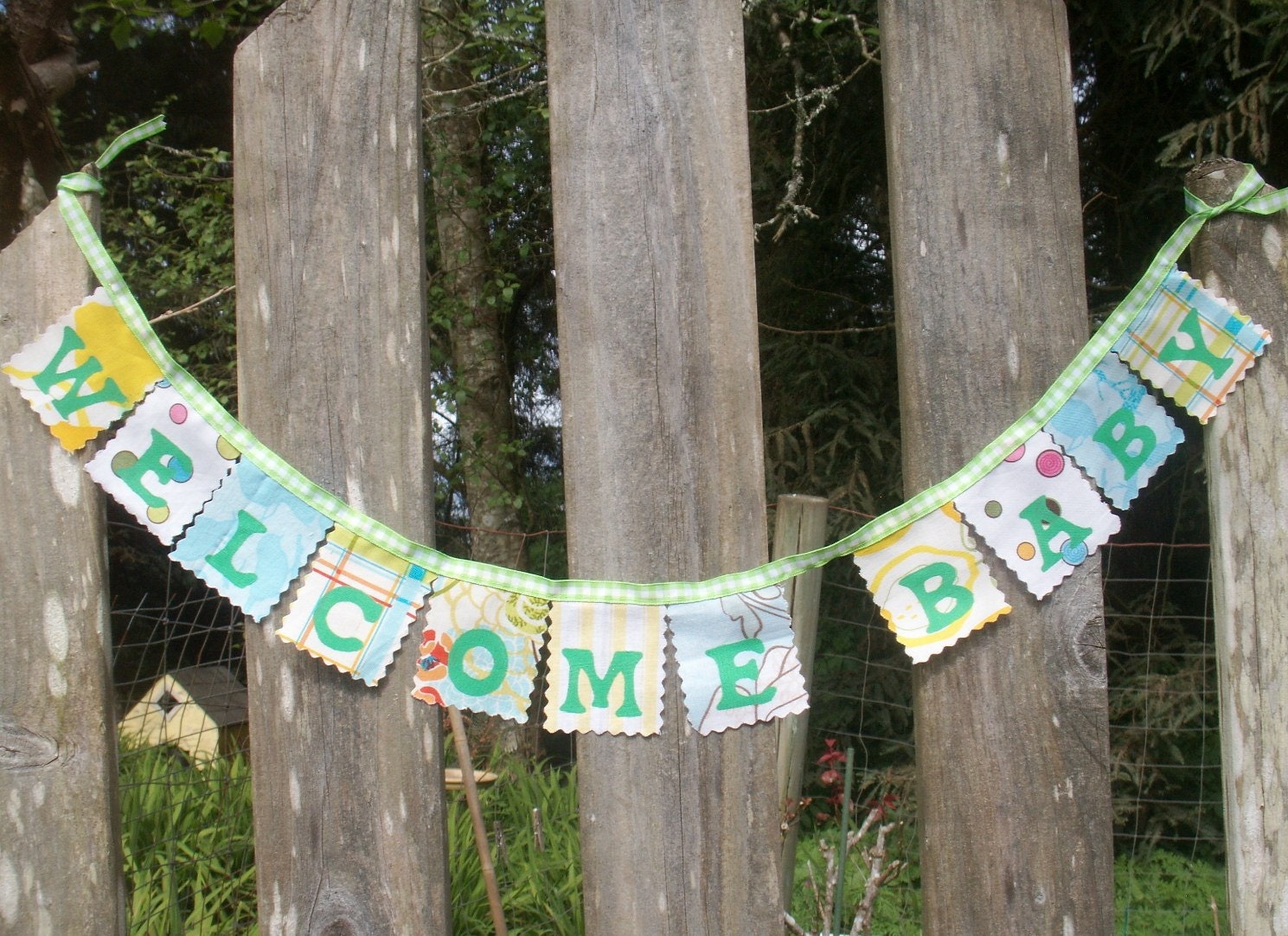 Welcome Baby Mini Banner hand painted fabric Il_170x135