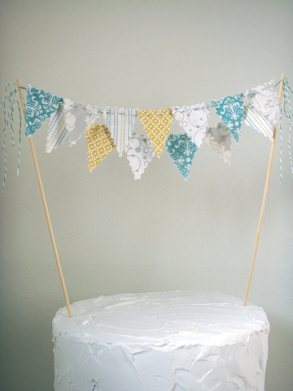 Cake Bunting Cake topper grey, yellow, aqua, white Baby Shower, Birthday, Wedding Il_570xn