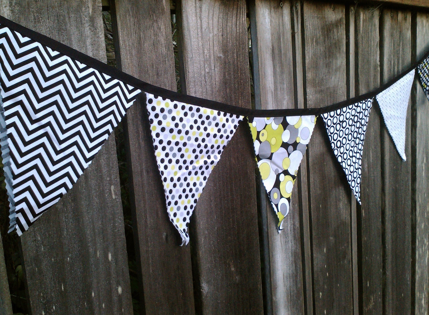 Bunting Flags Black, White, Lime Green Chevron and Modern Prints Il_570xn