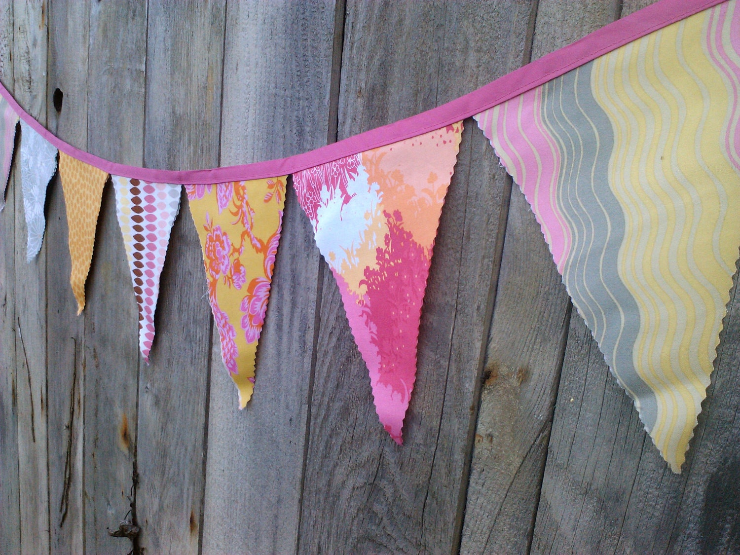 Fabric Bunting Flags Pink, Orange, Marigold Yellow, Pale Grey Il_570xn
