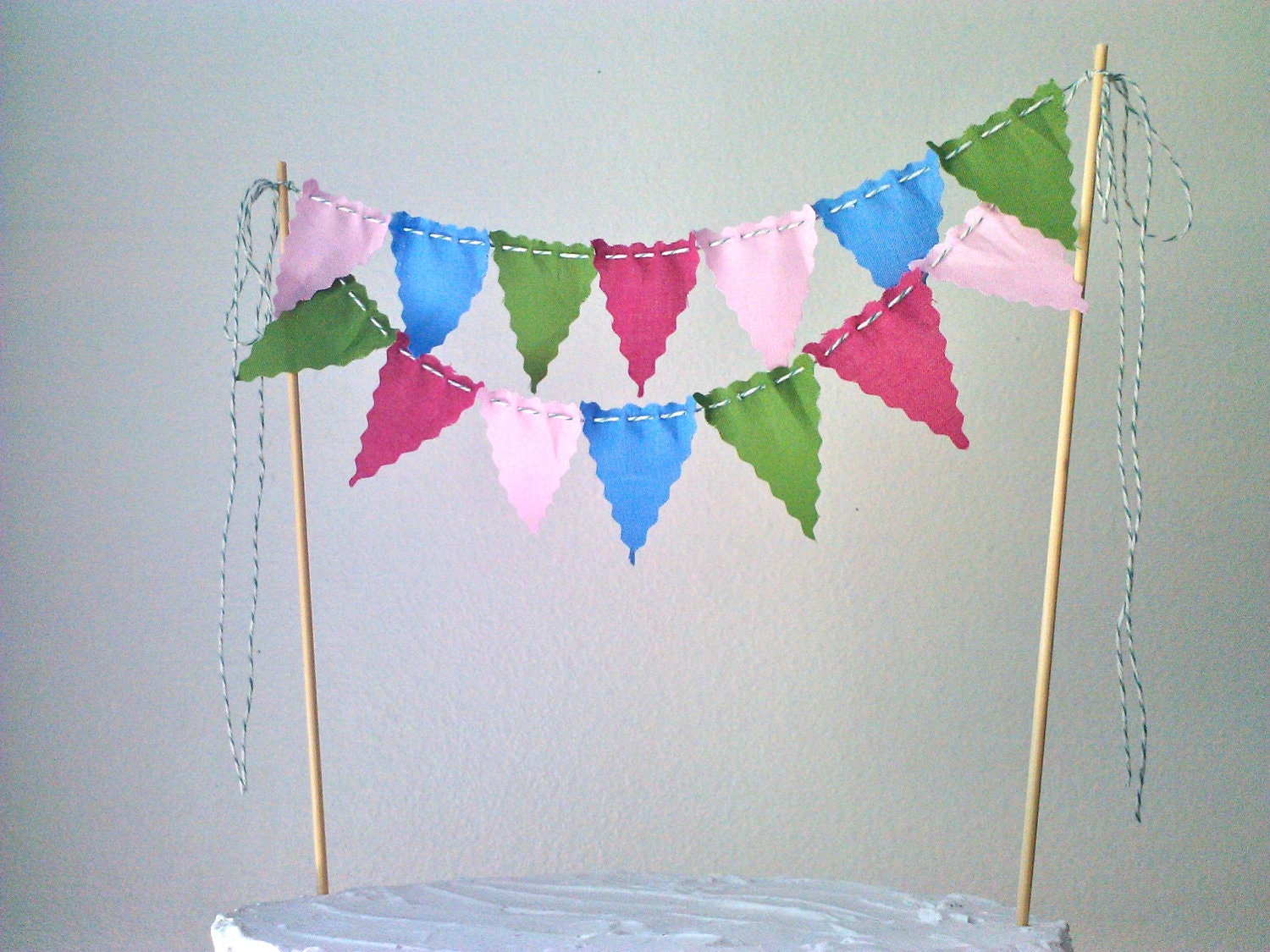 Cake topper Bunting Flags Berry, Avocado, Pink and French Blue Il_570xn