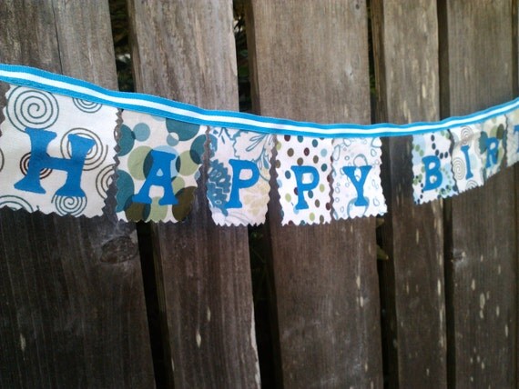 Happy Birthday Mini Banner in Blues and Greens Il_570xn