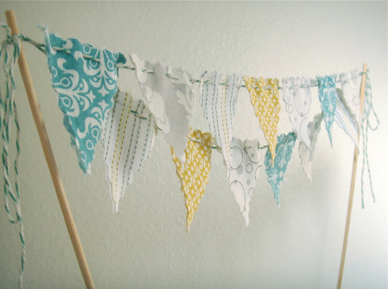 Cake Bunting Cake topper grey, yellow, aqua, white Baby Shower, Birthday, Wedding