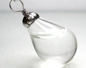Clear color water in tear drop hand blown glass silver plated pendant