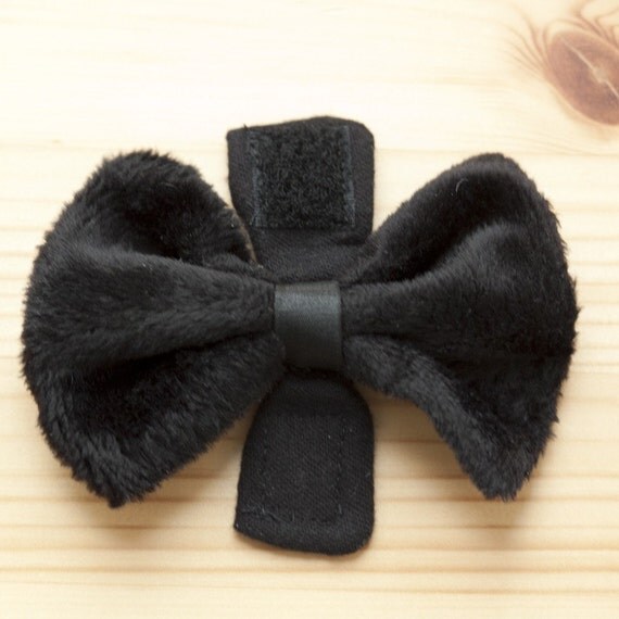 Black Faux Fur Dog Bow Tie - Free Shipping Worldwide