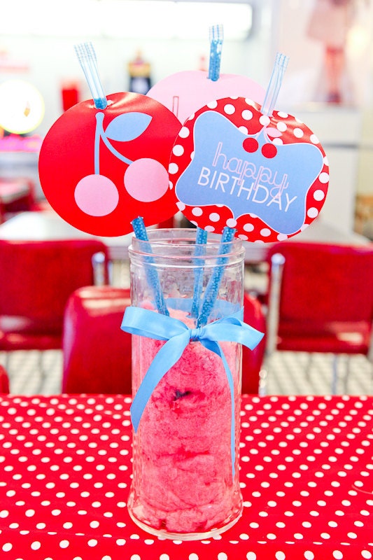 Retro Cherry PRINTABLE Birthday Party 5' Circles by Love The Day