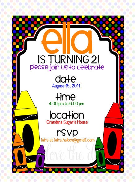 Crayon Party PRINTABLE DIY Birthday Custom Invitation by Love The Day