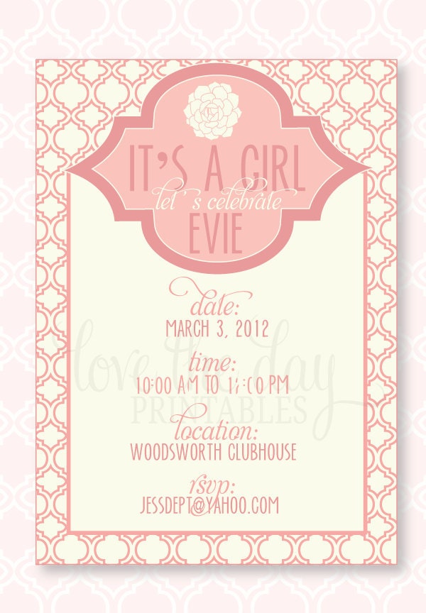 Vintage Pink Baby Girl Shower PRINTABLE Custom Invitation by Love The Day Il_570xn