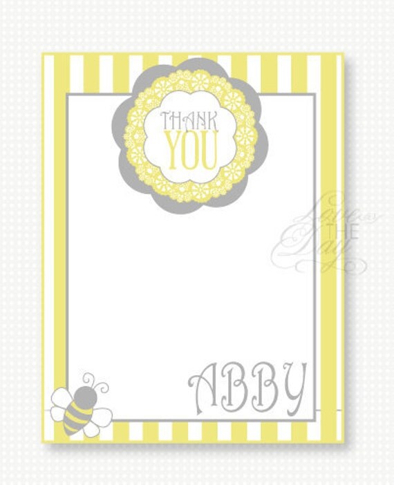 Yellow and Grey Vintage Bee PRINTABLE Custom Thank You Cards by Love The Day Il_570xn