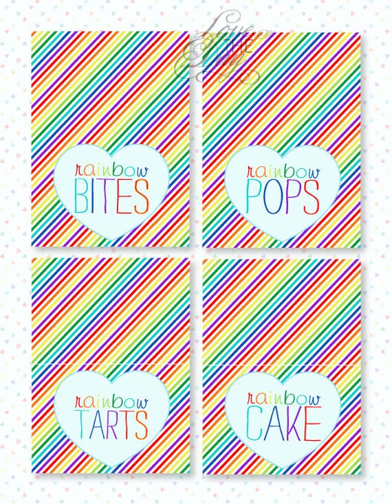 Rainbow Party PRINTABLE Food Tent Cards from Love The Day Il_570xn