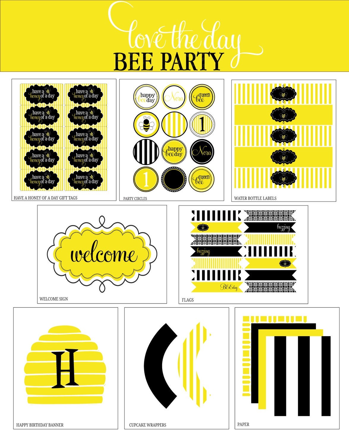 Honey Bee Party PRINTABLE Birthday Full Party from Love The Day