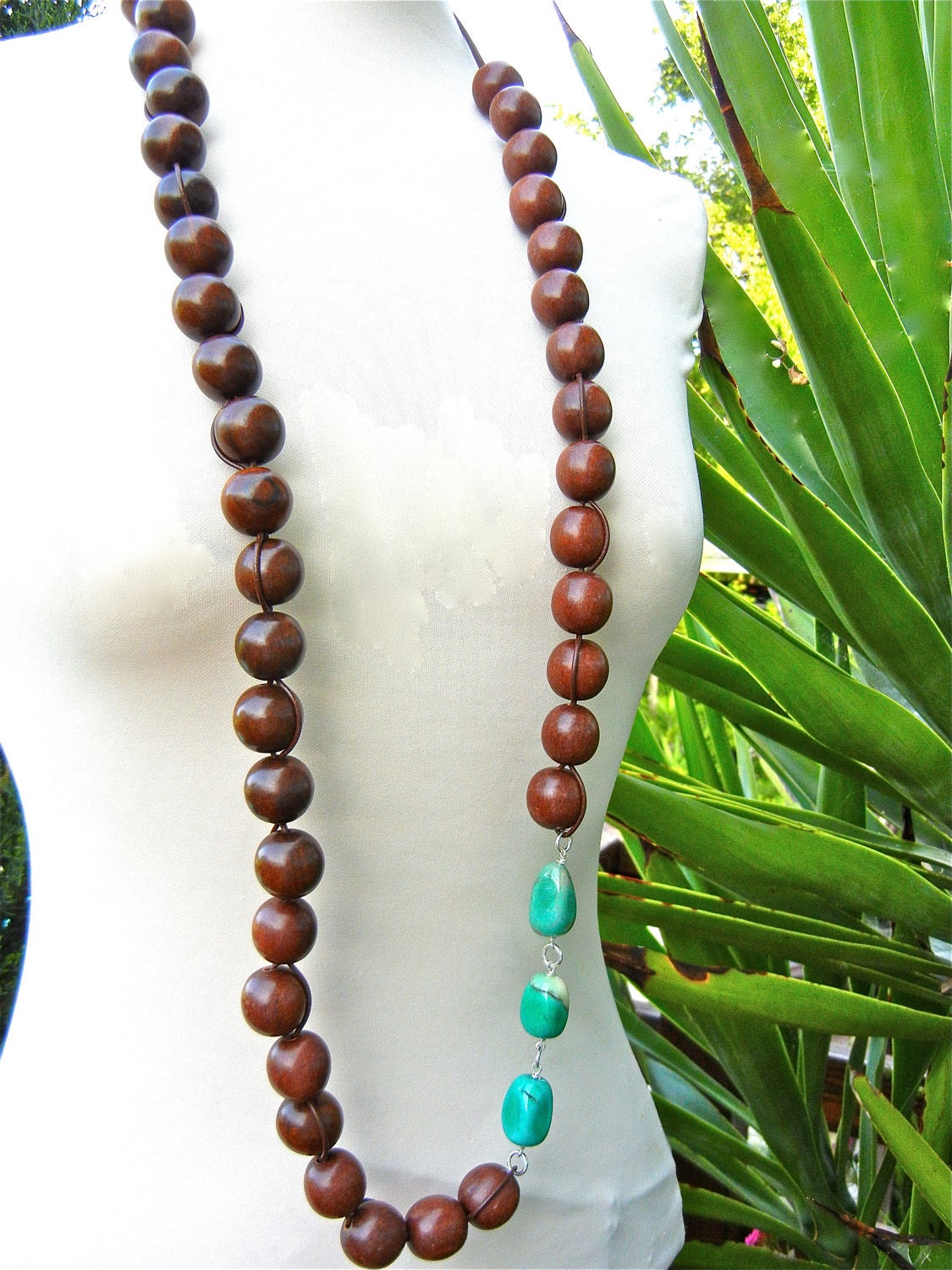 Long Leather Cord Turquoise Necklace