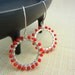 Sterling Silver  Hoop Earrings, Dangle coral Earrings, Red Earrings, Beaded Earrings