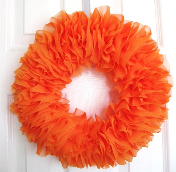Tangerine Orange Chiffon Ruffle Wreath Shabby Chic - featured on the Gift Insider - as seen on TV