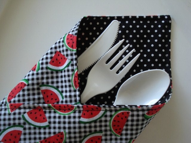 Table Linens Table Napkins Everyday Reversible Cotton Watermelon and Polka Dot 12" Napkins - Set of 8  - FREE SHIPPING