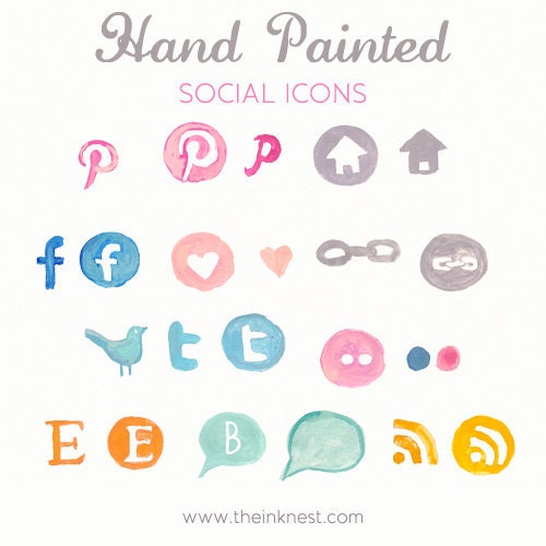 Hand painted social icons - for commercial and personal use