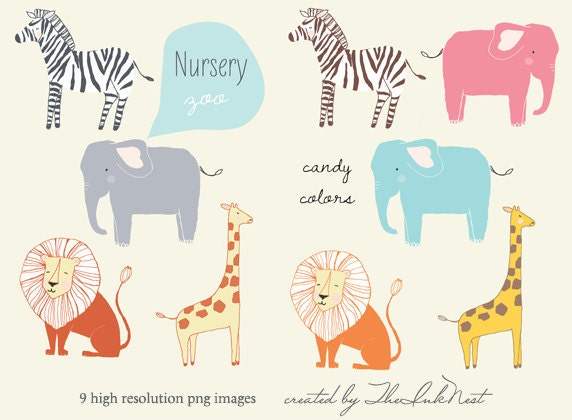 CLIP ART - Nursery Zoo - for commercial and personal use