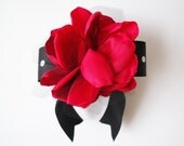 Pin Up Flower Hair Clip - Black and Red Polka Dot Hair Bow - Pin Up Hair Bow
