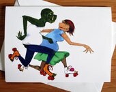 Monster Roller Skate Greeting Card - Blank Inside