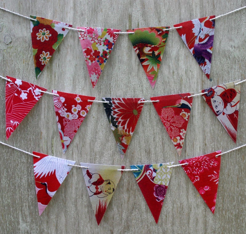 Kimono bunting flags, Japanese designs, beautiful printed patterns (13 different)
