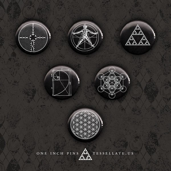 Sacred Geometry Button Set - Six One Inch Pins