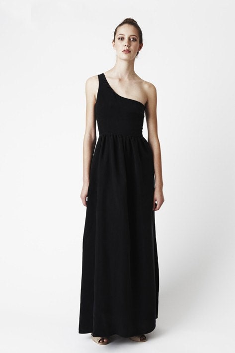 Chloe Maxi Dress - One shoulder, glamorous maxi style, dark navy/midnight blue