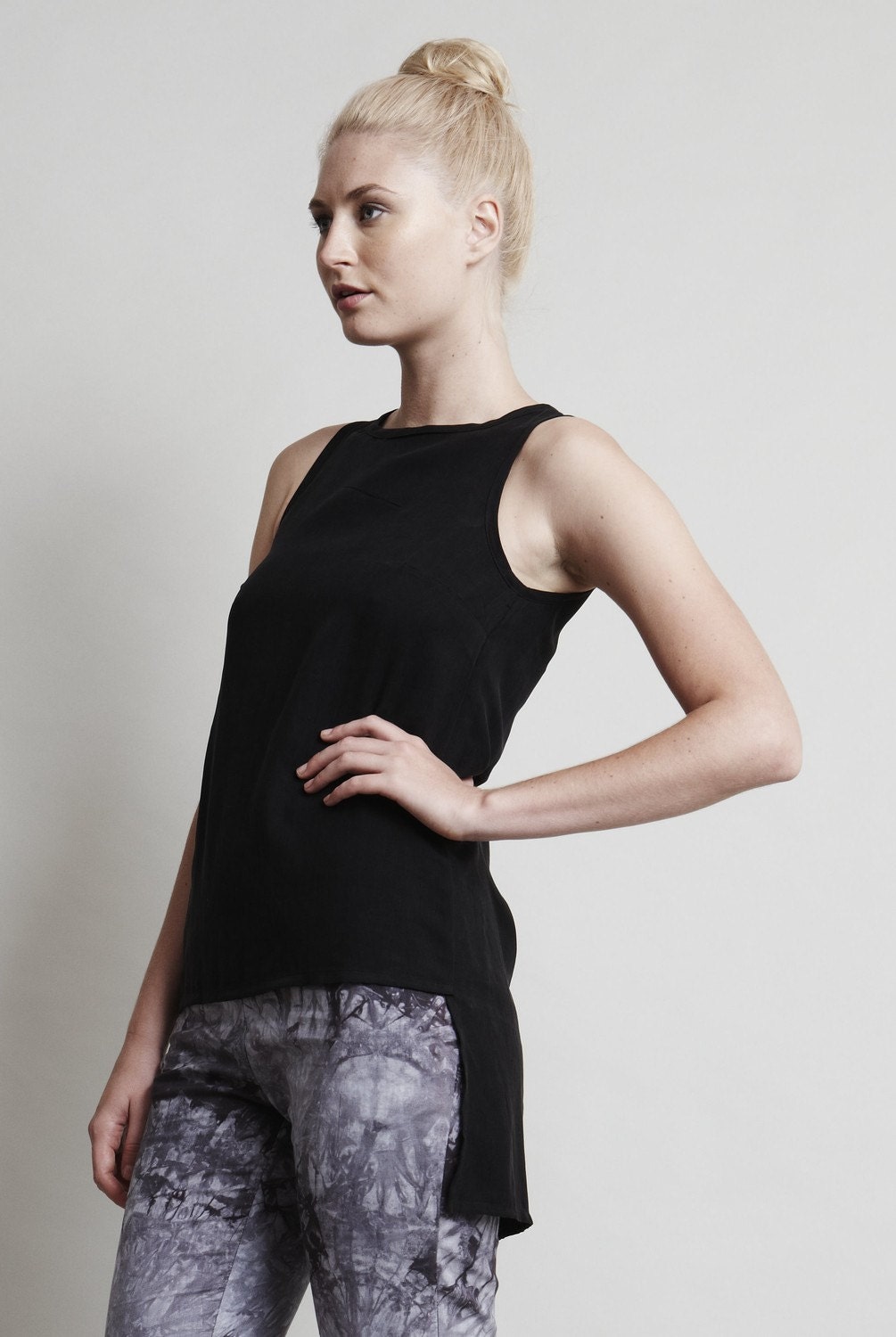 Pure Silk Tank Top - Black - Sleeveless, longer at the back super flattering