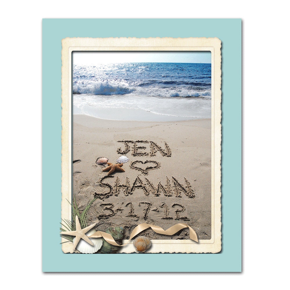 Personalized 11x14 Sandwriting with Seaside Border-BLUE